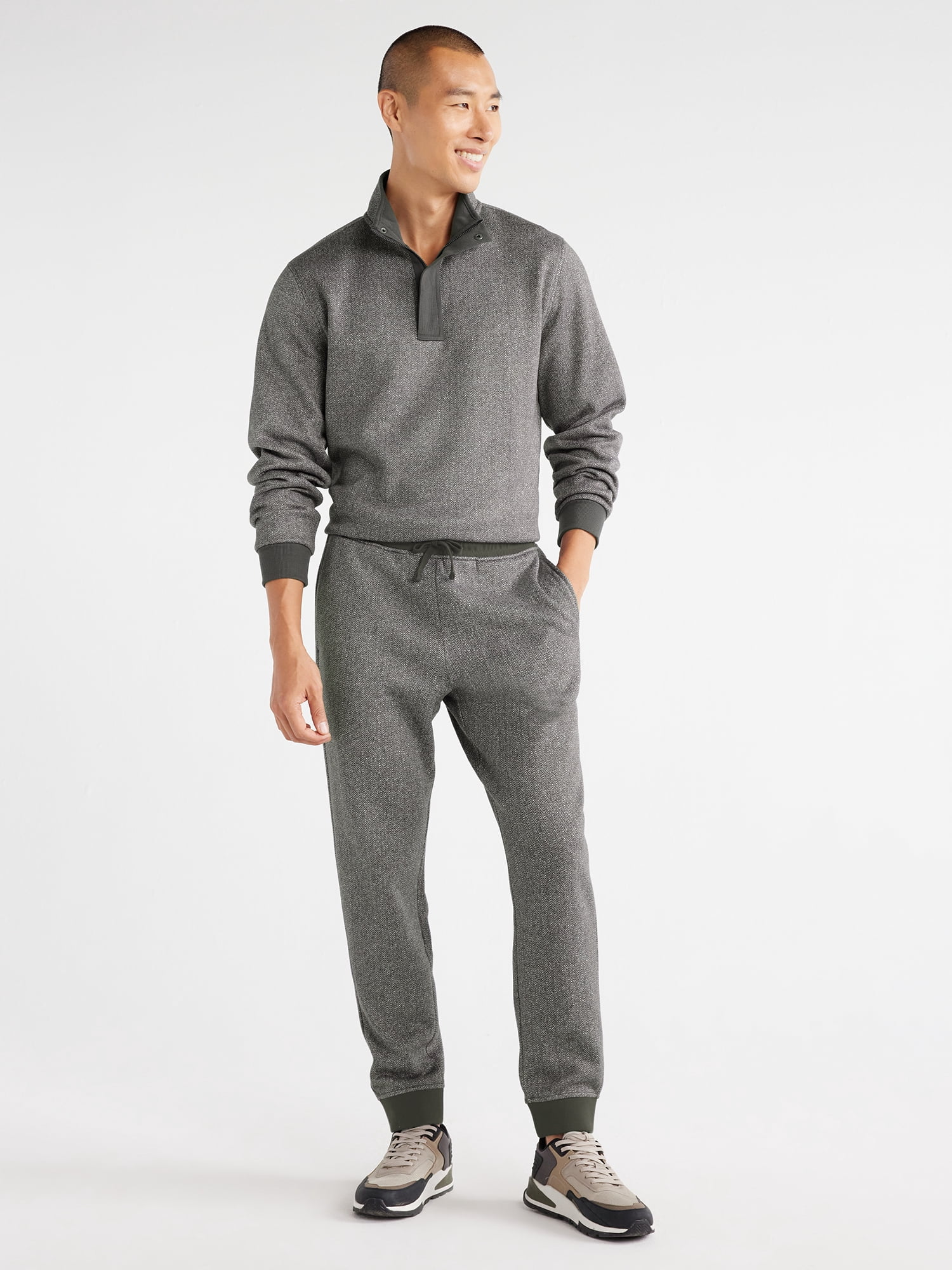 Free Assembly Men's Fleece Herringbone Sweatpants, 30-1/2" Inseam, Sizes XS-3XL