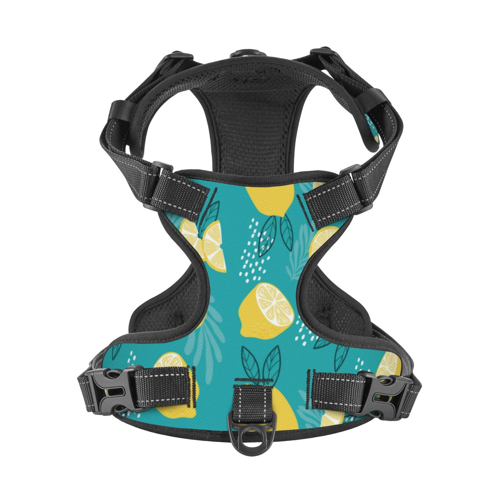 Kdxio Lemon Blue Print No Pull Dog Harness Adjustable Reflective Oxford Easy Control Medium Large Dog Harness for Training and Everyday-Large