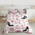 thumbnail image 2 of Manfei Fashion High Heels King Size Comforter Sets,Pink Diamond Perfume Bedding Comforter Set,Romantic Flower Floral Bedding Set For Adults,Super Cozy Room Decor Reversible,3pcs, 2 of 8