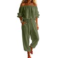 thumbnail image 3 of Jerdar Womens 2 Piece Outfits Off Shoulder Tops Wide Leg Pants Drawstring Waist Side Pockets Vacation Travel Casual Lounge Streetwear XXL, 3 of 8