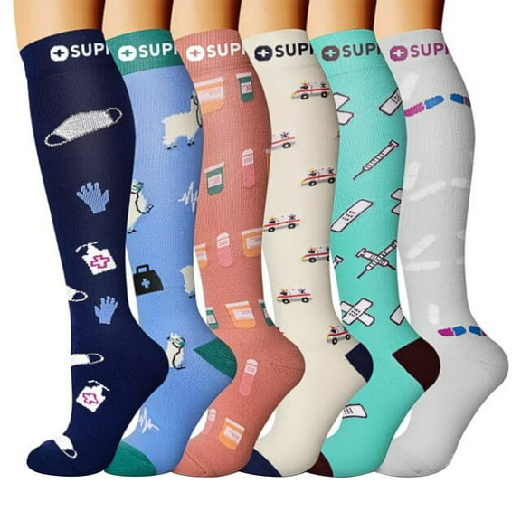 IWRICH 6 Pairs Compression Compression Socks for Women and Men Circulation Support for Medical Running Nursing Athletic Multicolour