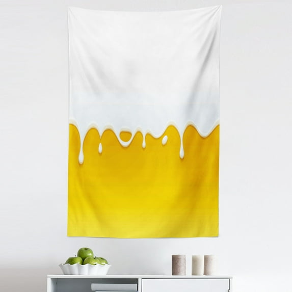 Yellow and White Tapestry, Image of Drop and Drips of Paint Effect Print with Yellow Ombre Design, Fabric Wall Hanging Decor for Bedroom Living Room Dorm, 5 Sizes, Yellow White, by Ambesonne