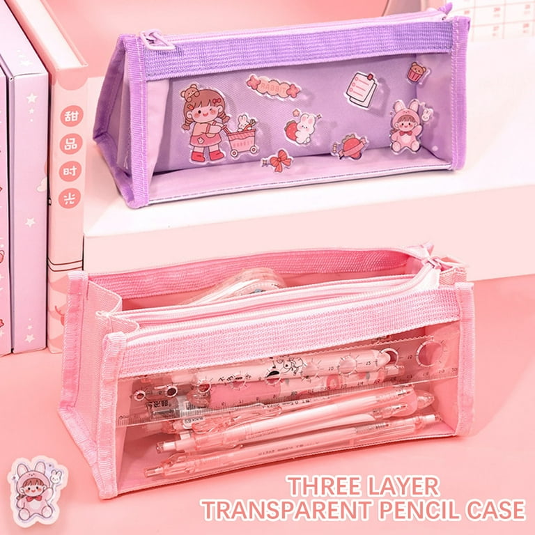 Ins Japanese Pencil Case Transparent Large-capacity Student Pencil Case  Cute Girl Creative Simple Pencil Case Stationery Bag