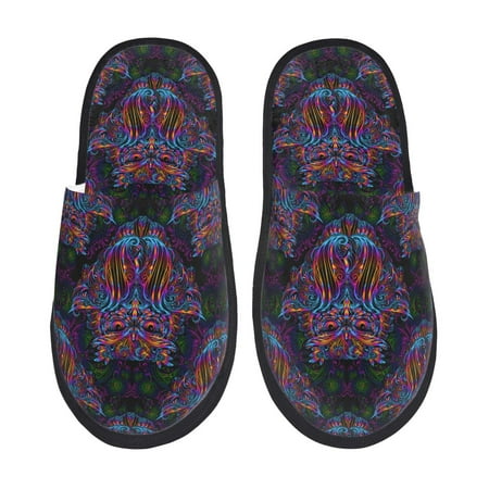 Balery Paisley And Owls Slient Indoor Furry Fleece Comfort House Shoes Soft Non-Slip Home Shoes Cotton slippers House Slippers-- Medium