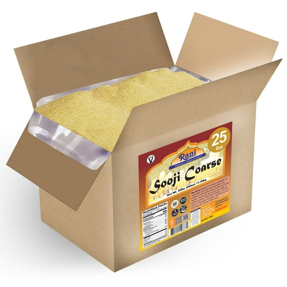 Rani Sooji Coarse (Farina, Suji, Rava, Rawa, Wheat Semolina) Flour 400oz (25lbs) 11.36kg Bulk Box ~ All Natural | Vegan | NON-GMO | Indian Origin