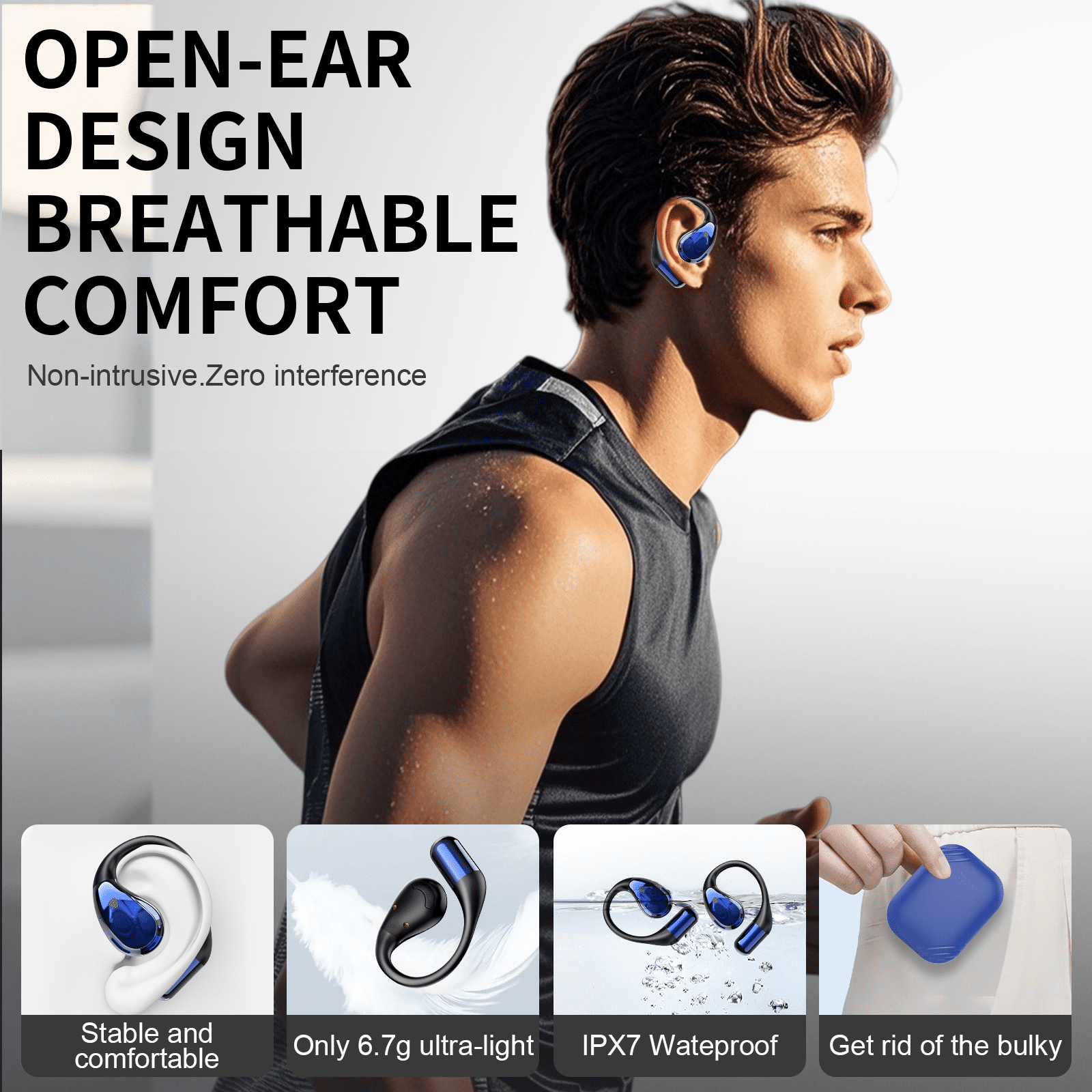 Open Ear Earbuds, Non-In-Ear Comfortable Earhook Wireless Earbuds with Bluetooth 6.0 and ENC Clear Calls, 48H Playtime, Bluetooth Headphones for Sport, Travel & Daily Wear, Waterproof Earphones