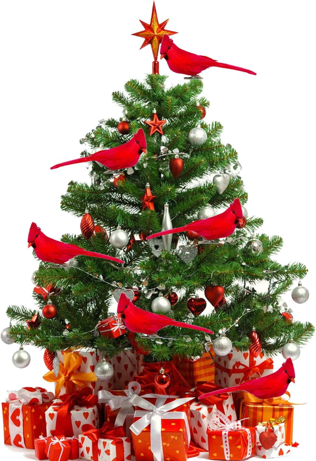 Ebaokuup 12 Pcs Artificial Red Cardinal Birds Clip, Christmas Cardinal Birds Clip, Fake Bird Red Cardinals Decor for Christmas Tree Ornament Decorations, Arts and Crafts