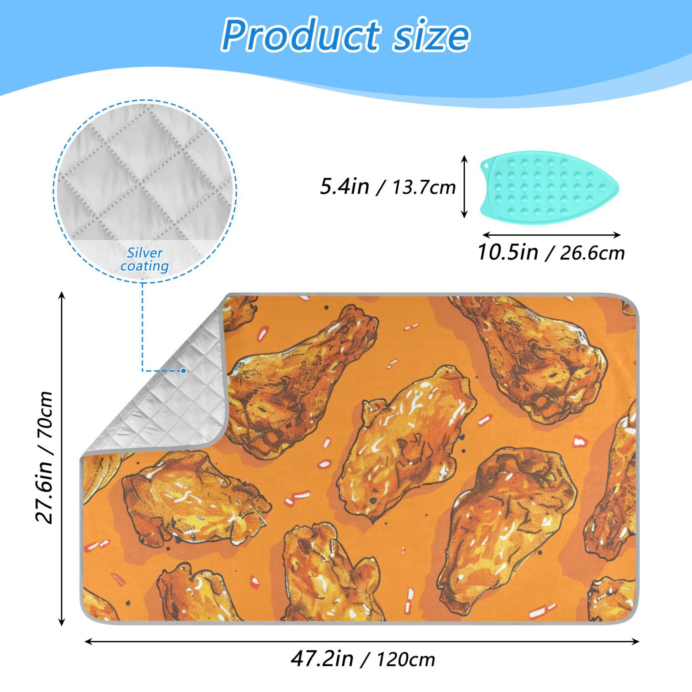 Golden Fried Chicken Ironing Board Covers Heat Resistant Ironing Pad Mat Portable for Travel Washer Dryer Table