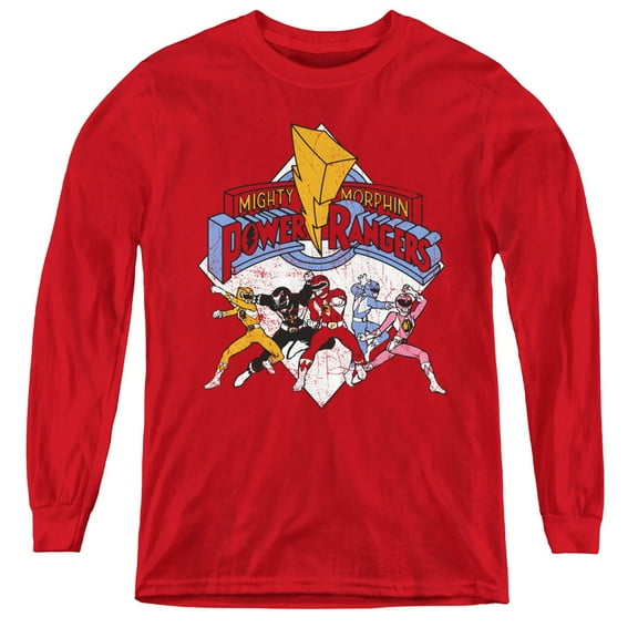 Power Rangers Retro Rangers Youth Long Sleeve T-Shirt Tee Red