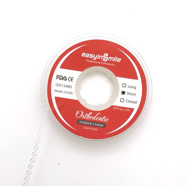 SNAWOP Dental Orthodontic Power Chain Multicolor Spool Elastic Rubber Bands for Teeth Braces (Short, Clear)