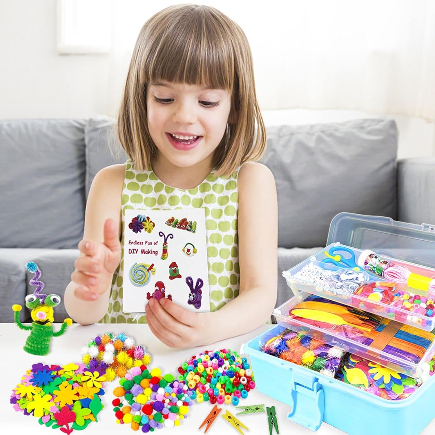 Arts and Crafts Supplies for Kids DIY Craft Kits Art Supplies Materials Kids Crafts Set with Pipe Cleaners Craft Box Preschool Homeschool Toys Gift for Boys and Girls Age 4 5 6 7 8
