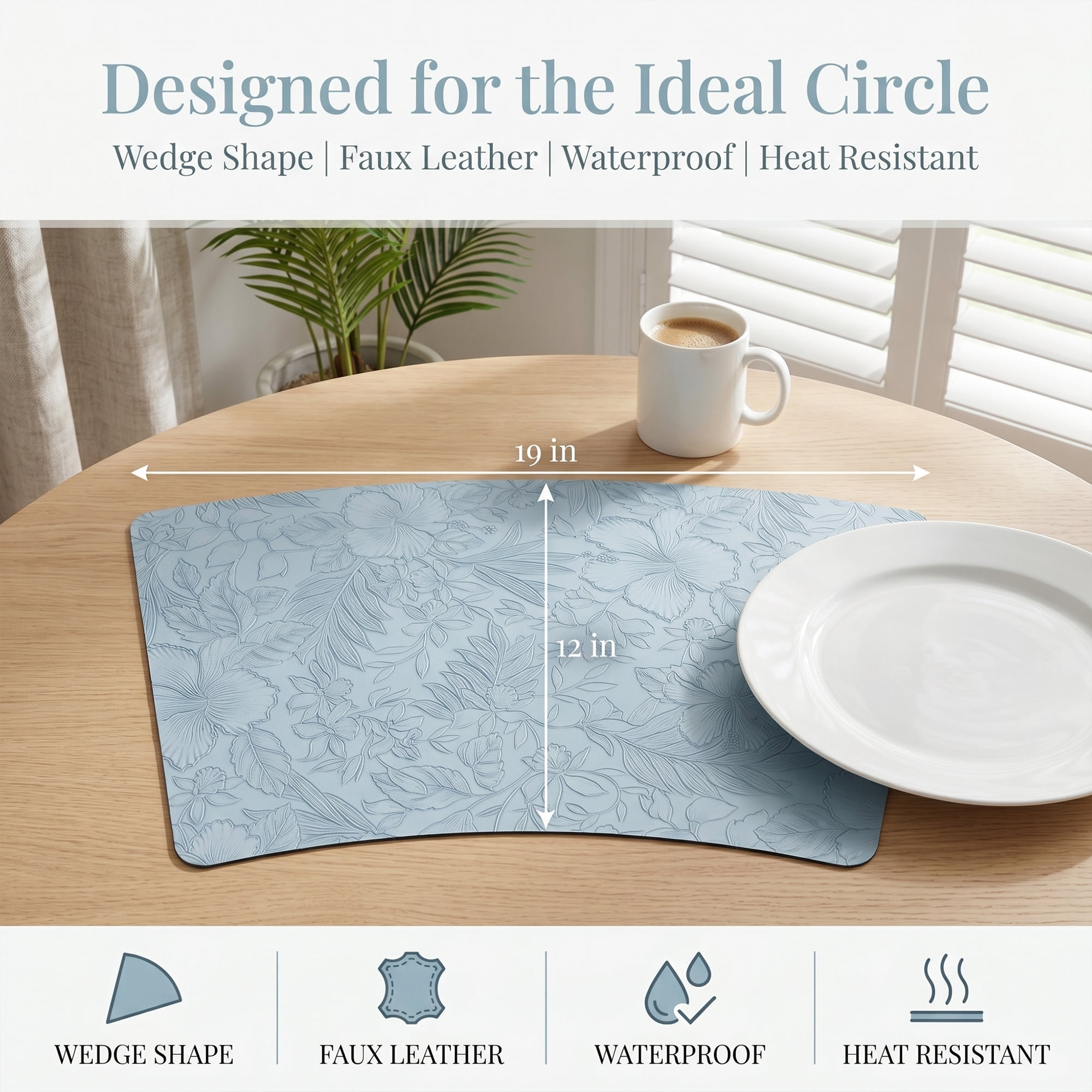 Unique Bargains Set of 6 Place Mat Faux Leather Table Placemat Washable Light Blue 19x12in