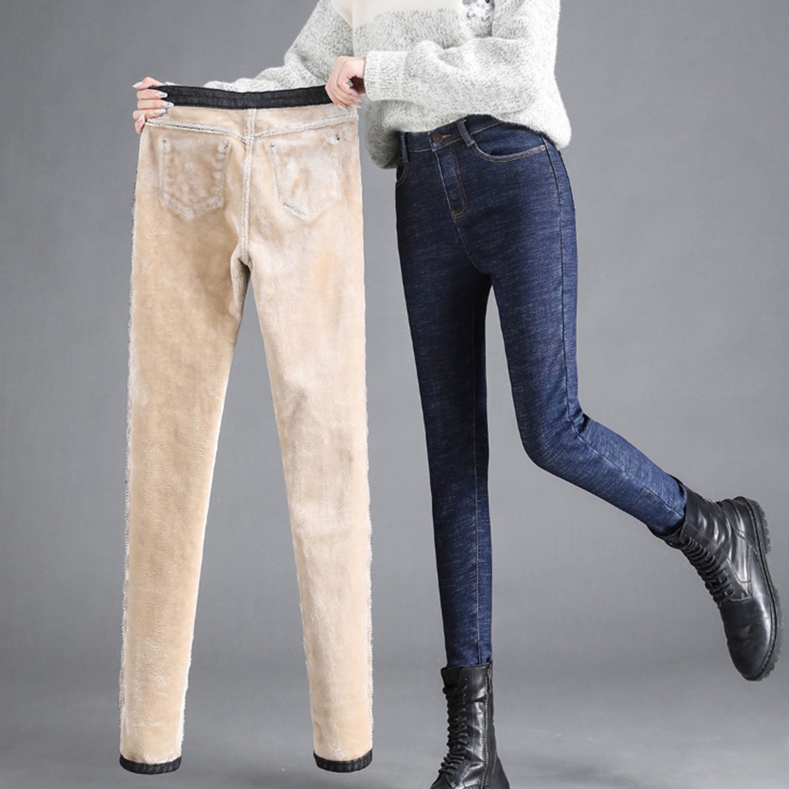 GloryA Boys Denim Casual High Waisted Fit Jeans Fleece Warm Pants GloryA Boys Denim Casual High Waisted Fit Jeans Fleece Warm Pants