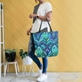 thumbnail image 6 of Open Top Canvas Tote Bag with Zipper Reusable Shopping Bag 13.5x15" Roomy Carryall Elegant Blue Abstract Shapes, 6 of 9
