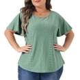 thumbnail image 2 of DARING DIVA Women's Plus Round Neck Hollow Flare Sleeve Casual Blouse 2X Green, 2 of 6