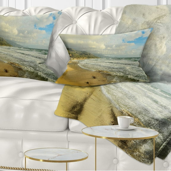 Designart Waves Meet Sand - Landscape Photography Throw Pillow - 12x20