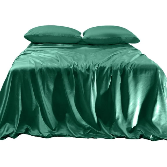 Elegant Comfort Luxurious 4-Piece Silky Satin Sheet Set Cooling Soft Satin Sheets, Cali King, Hunter Green