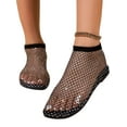thumbnail image 3 of Luxtrada Comfortable Mesh Flats for Women Fishnet Sandals Low Heel Slip on Rhinestone Shoes (Black,US 5-6), 3 of 6