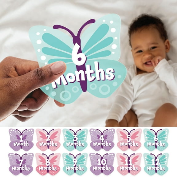 Big Dot of Happiness Beautiful Butterfly - Floral Baby Monthly Cards - Shaped Acrylic Milestone Markers - Set of 12
