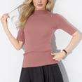 thumbnail image 4 of Women's Short Sleeve Mock Neck Sweater Top Turtleneck Dressy Pullover Knit Shirt Pink L, 4 of 9