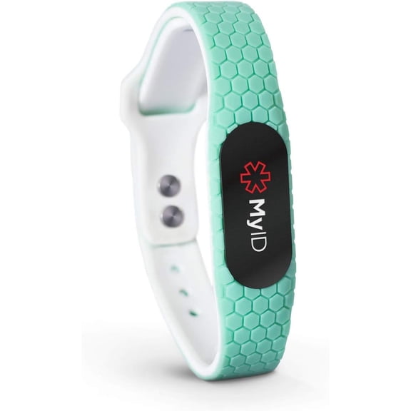 myID Hive Medical ID Bracelet for Diabetes Epilepsy Autism and More - Black Pod (M/L, Mint)