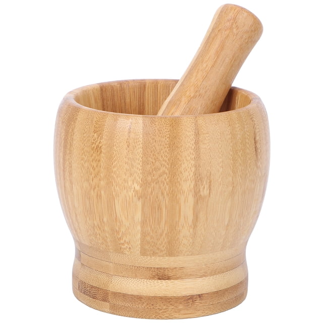 2pcs Useful Kitchen Household Garlic Pugging Pot Pedestal Bowl Mortar and Pestle Set for Home Restaurant (L Size)