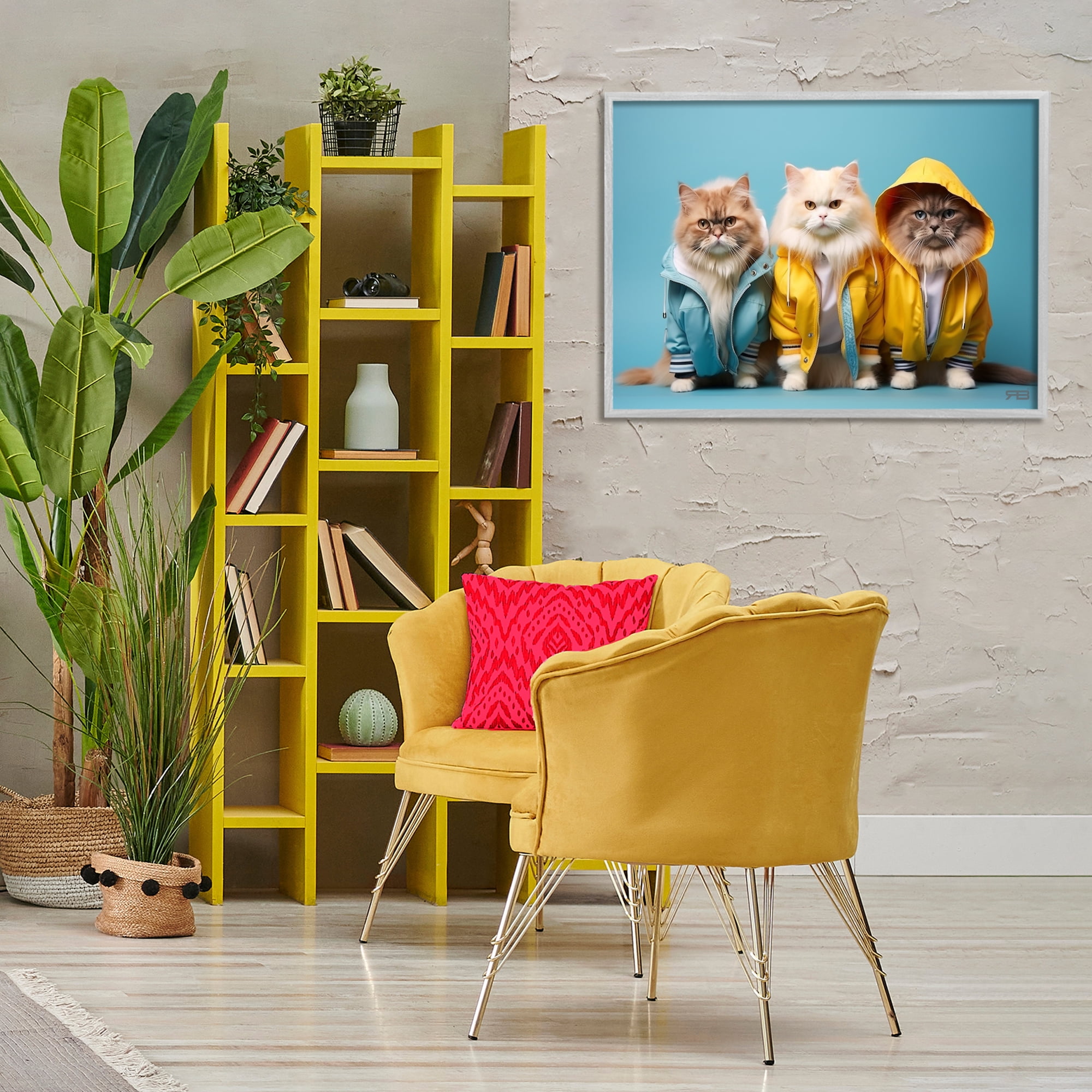 Stupell Industries Funny Stylish Cats Animals & Insects Painting Gray Framed Art Print Wall Art, 30 x 20
