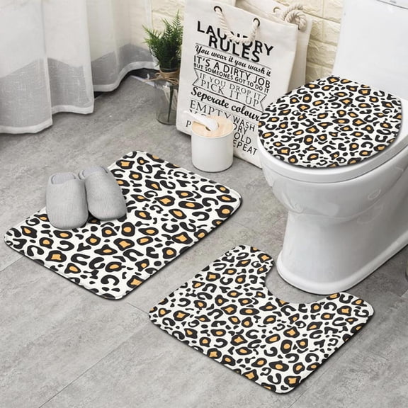 Black and Yellow Of Leopard Print Bathroom Rugs Sets 3 Piece,Toilet Cover Set,Absorbent Non Slip Bathroom Mats Sets with U-Shaped Contour Rug Toilet Rug Set