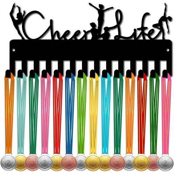 Cheer Life Medal Holder Medal Hanger Display Rack Sports Metal Hanging Awards Iron Small Mount Decor with 14 Hooks for DIY Wall Home Badge Soccer Swimming Black 11.4 x 5.1 Inch