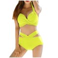 thumbnail image 4 of Women Two Piece High Waisted Bikini Set Twist Front Tie Back Swimsuit Halter Tummy Control Bathing Suits, 4 of 6