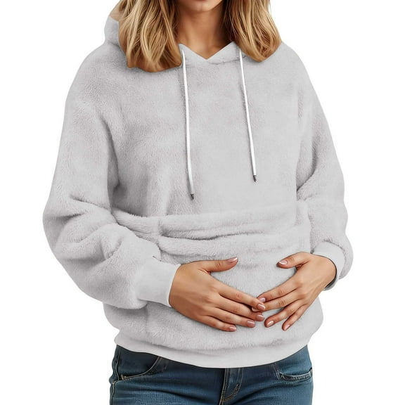 Women's Pullover Hoodies with Cat Dog Pocket - Cute Sweater Jumper with Pet Bag - Long Sleeve Autumn Winter Plus Size Sweatshirt Jumper Hoodie, Light Gray, XXL