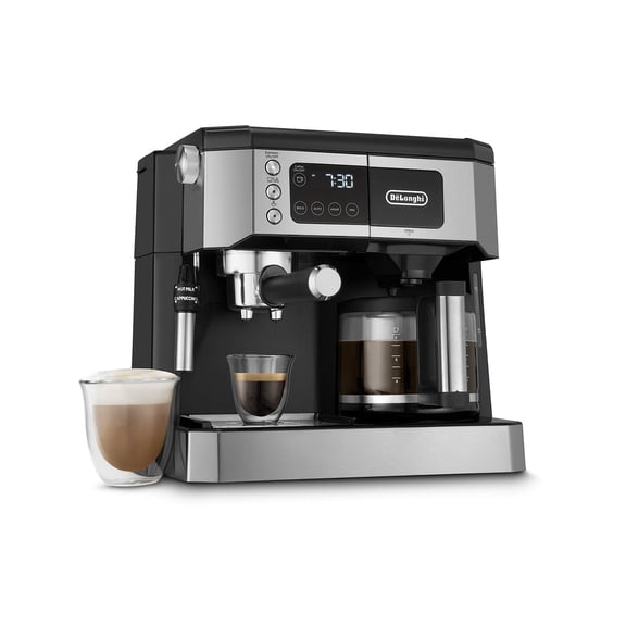 De'Longhi All-in-One Combination Coffee Maker & Espresso Machine Advanced Adjustable Milk Frother for Cappuccino & Latte Glass Coffee Pot 10-Cup, COM532M