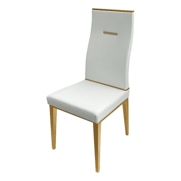 Benjara 20" Dining Chair- Set of 4- Gold Metal Base- Vegan Leather- White