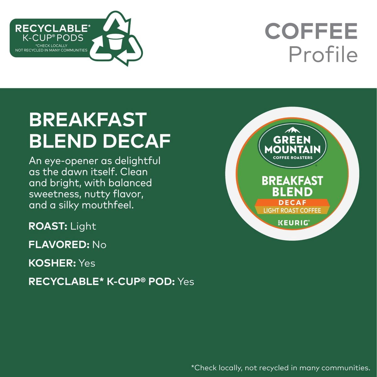 2X - 24ct Green Mountain Coffee Breakfast Blend Decaf Keurig K-Cup Coffee Pods Decaffeinated Light Roast