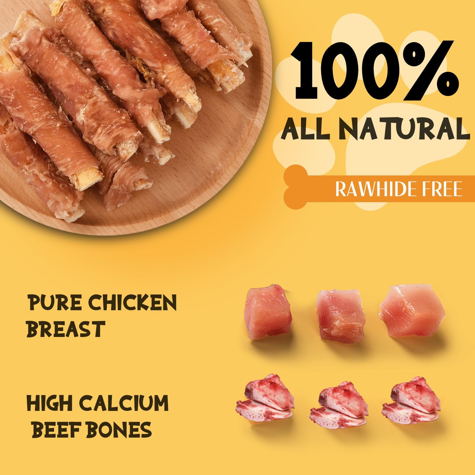 (2 pack) ASMPET Chicken Wrapped Beef Cartilage Dog Treats, Long-Lasting Chewy Dog Soft Bone for Small, Medium & Large Dogs (10.6oz, No Rawhide)