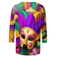 thumbnail image 4 of DDAPJ pyju Mardi Gras Shirts for Women 3/4 Sleeve Crewneck Mask Graphic Tees New Orleans Carnival Party Blouses Lightweight Going Out Tunic Tops Flash Deals Today Multicolor 4XL, 4 of 5