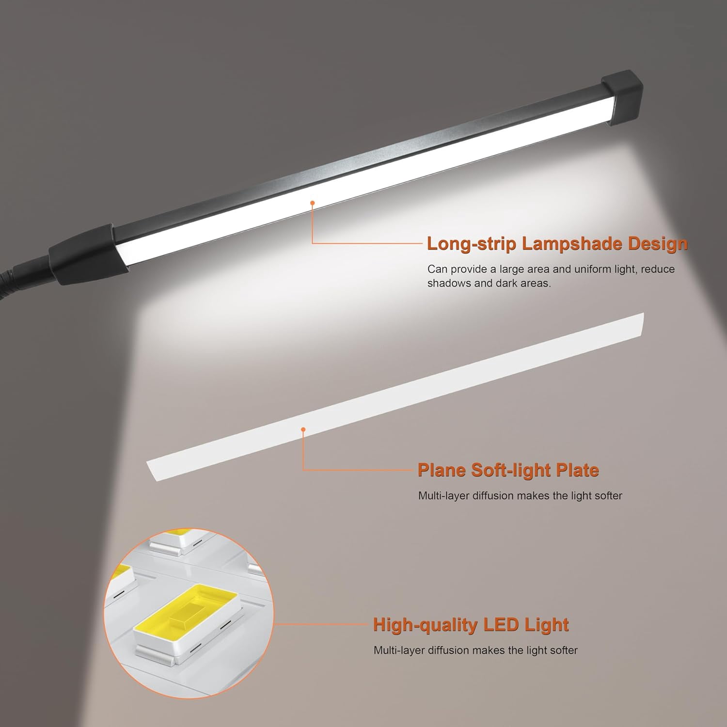 Elitzia LED Small Desk Lamp with Clamp 10 Brightness Dimmable 3 Modes of Cold and Warm Lighting Extra-Long Flexible Gooseneck Clip on Light Suitable for Manicure and Pedicure Cart ETD29304(Black)