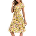 thumbnail image 2 of Fridja Robe Décontractée à Fleurs pour Femmes à Manches Courtes, Robe d'Été de Plage avec Ceinture, 2 of 8