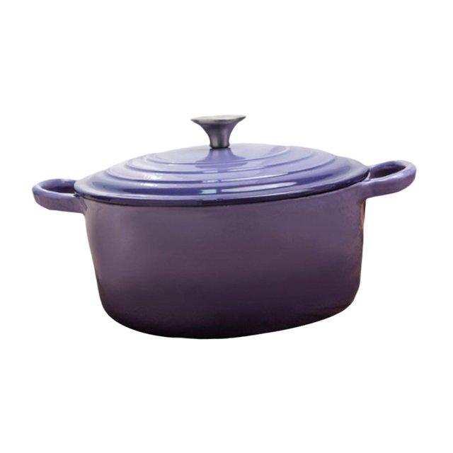 Utensilios de cocina de hierro fundido, olla de cocina, accesorios para el hogar, olla de inducción multifuncional profunda, mango doble para Púrpura
