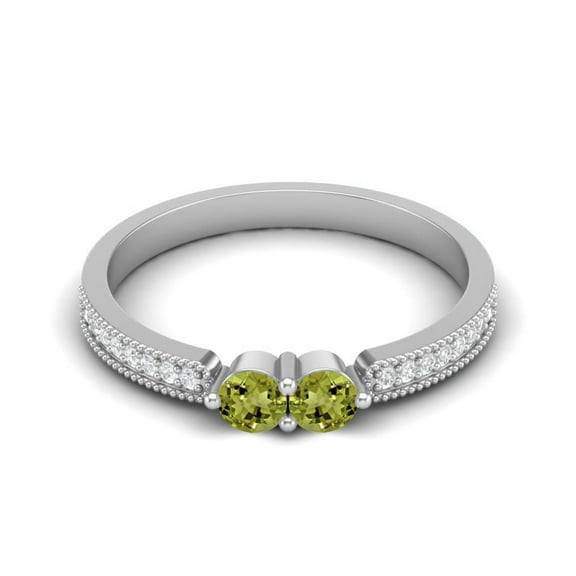 Mooneye 3mm Round Peridot Gemstone 925 Sterling Silver Two Stone Women Engagement Ring