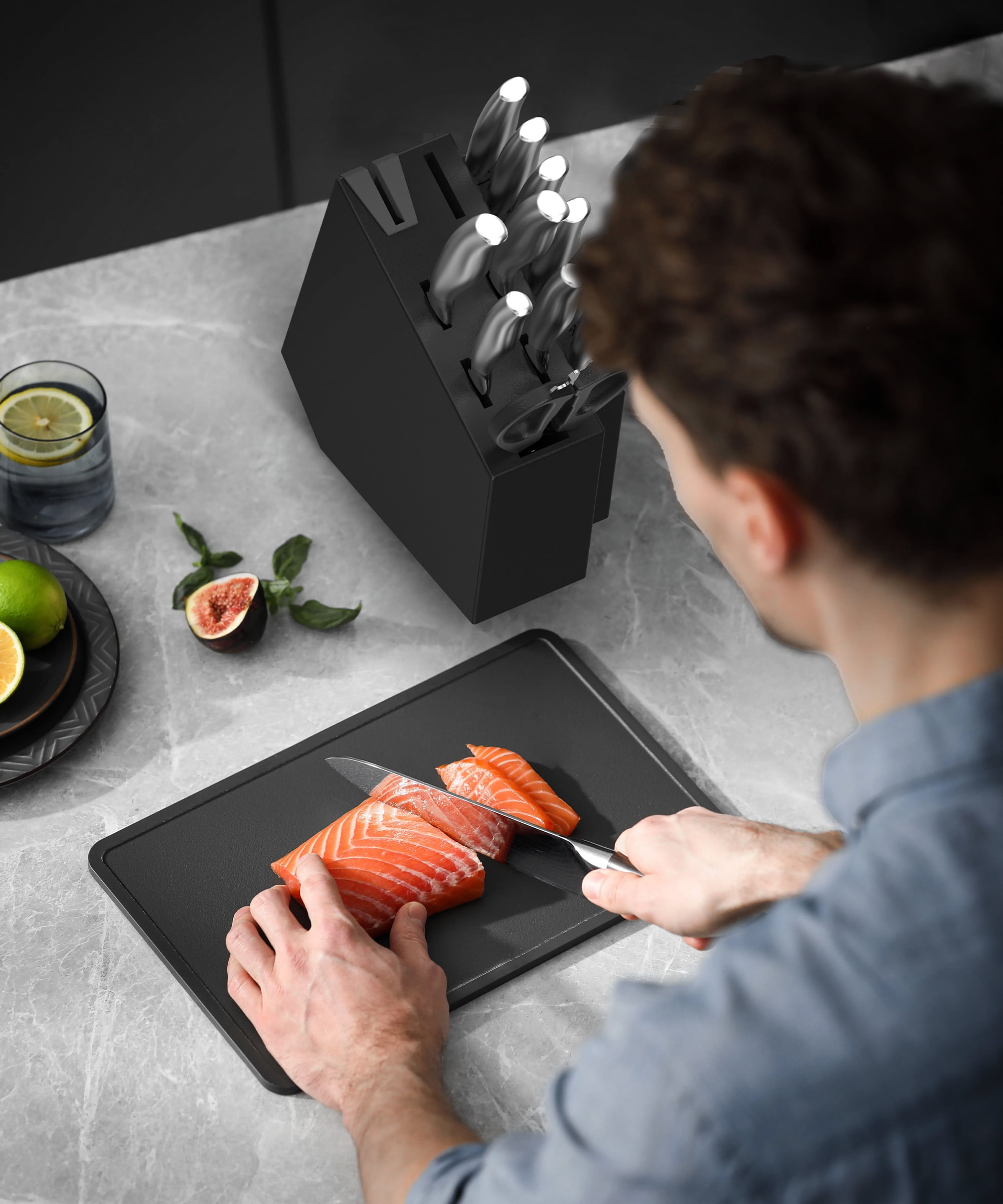 Younghome 14 Pcs Sharp Knife Set with Block Built-in Sharpener,Ergonomic Handle, Home Chef Knives