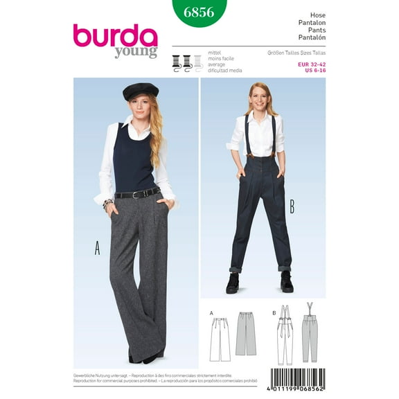 Burda Style Sewing Pattern 6856 - Misses' Pants, Size: A (8,10,12,14,16,18)
