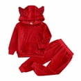 thumbnail image 2 of Odeerbi Baby Girls Clothes Toddler Outfit Autumn Winter Golden Velvet Wing Hooded Pullover Long Sleeve Top 2025 Casual Pants Suit Red, 2 of 9