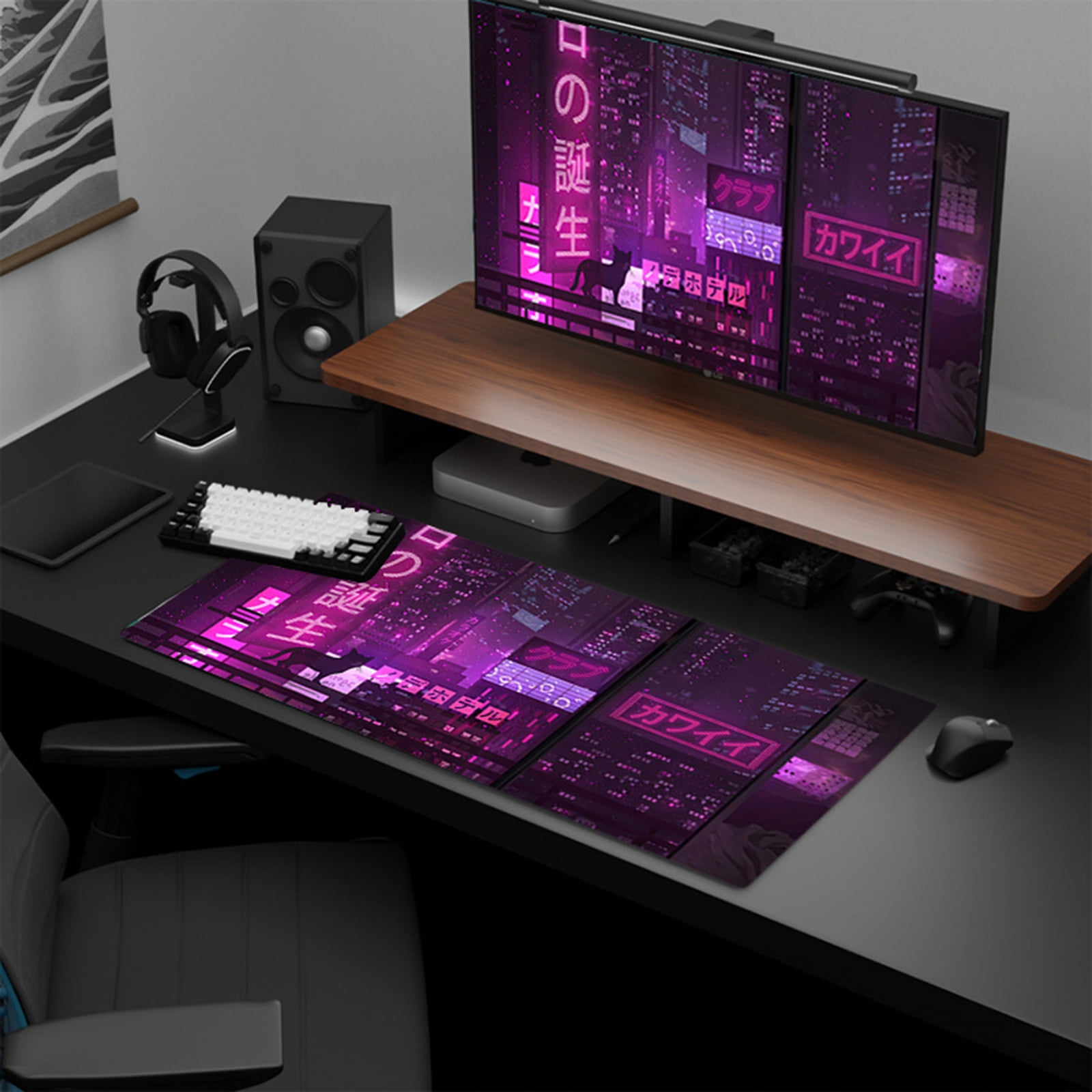 Gaming Pad City Extended Large Desk Mat Big Pad Nonslip Rubber Base Stitched Edged Long Desk Pad
