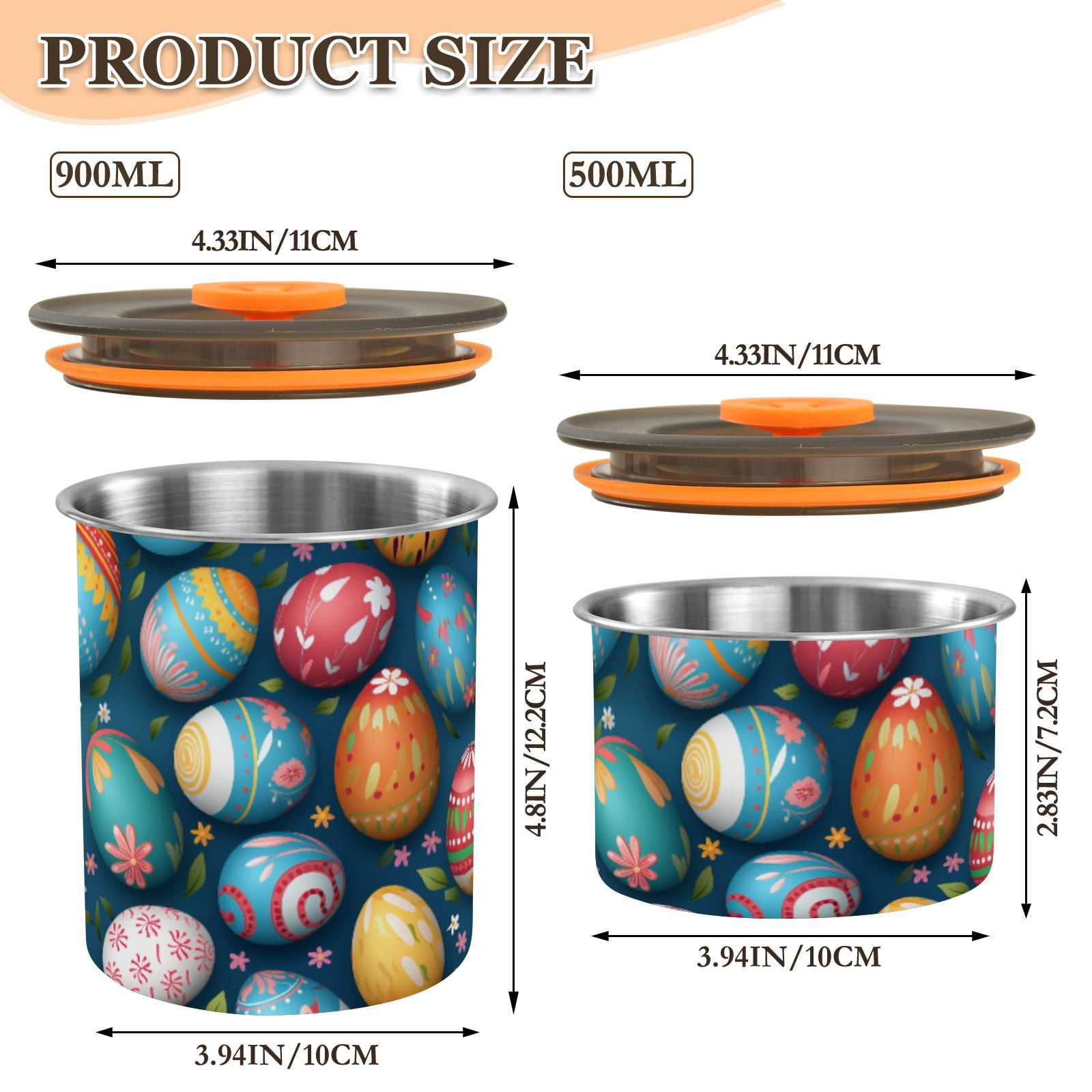 Easter Eggs Airtight Coffee Bean Canister 30oz Food Storage Containers with Lids For Gournd, Tea, Sugar, Flour, Rice, Cereal, Candy Cookie Jar