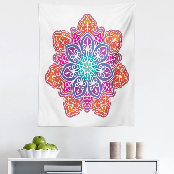 Bohemian Art Tapestry, Oriental Mandala Symbolism Unity Universe Whole Floral Like Hand Drawn Style, Fabric Wall Hanging Decor for Bedroom Living Room Dorm, 5 Sizes, Multicolor, by Ambesonne