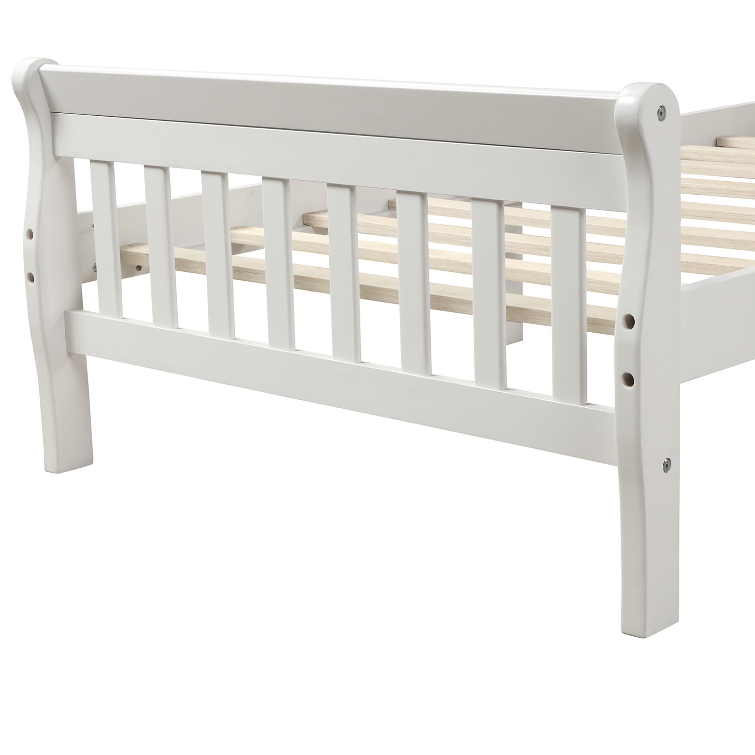 Lowestbest Wood Platform Beds with Headboard/Footboard/Wood Slat Support, Twin Bed Frame Panel Bed Mattress Foundation Sleigh Bed, White