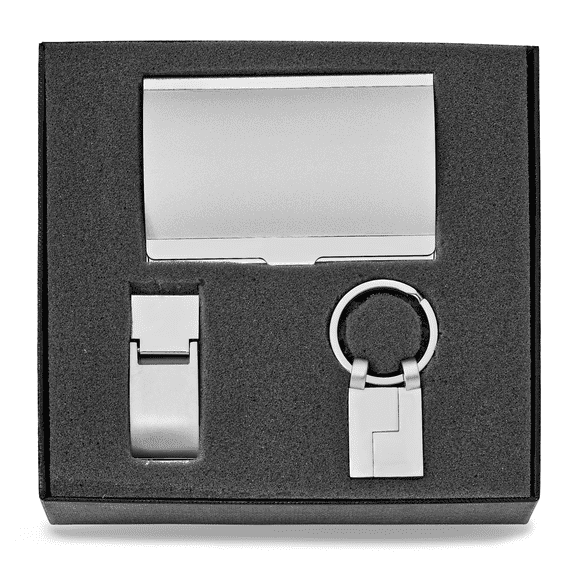 Silver-tone Money Clip Card Case and Key Ring Gift Set Q-GM20803