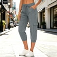 thumbnail image 2 of Womens Linen Cropped Jogger Pants Elastic Drawstring Waist Casual Summer Trousers with Pockets Lightweight Lounge Pants, L, 2 of 9