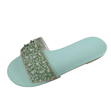 

House Slippers for Women Women Rhinestone Flat Open Toe Slippers Shoes Comfy Sandals Casual Comfortable Beach Sandals